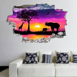 Giraffe Elephants Sunset Silhouette Wall Decal Sticker Mural Poster Print Art Home Decor Dh118 - thumbnail 3