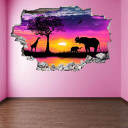 Giraffe Elephants Sunset Silhouette Wall Decal Sticker Mural Poster Print Art Home Decor Dh118 - thumbnail 2