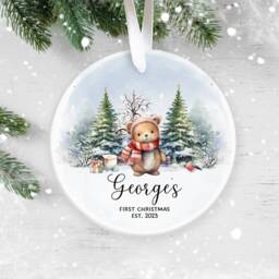 Personalised Baby's First Christmas Ornament 2025 Woodland Bear Keepsake - thumbnail 3