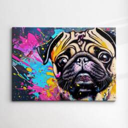 Pug Puppy Dog Animal Abstract Oil Painting Splatter Dripping Style Wall Art, Framed Canvas Poster Print, Home Kitchen Office Room Decor - thumbnail 3