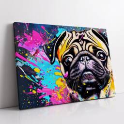 Pug Puppy Dog Animal Abstract Oil Painting Splatter Dripping Style Wall Art, Framed Canvas Poster Print, Home Kitchen Office Room Decor - thumbnail 2