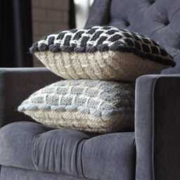 Set 2Pcs, Knit Wool Cushions, Merino Wool, Gray & Black Sofa Pillows - thumbnail 2