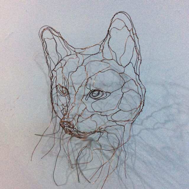 Fox Cub Mask Wire Wall Art Sculpture By Elizabeth Berrien - image 1