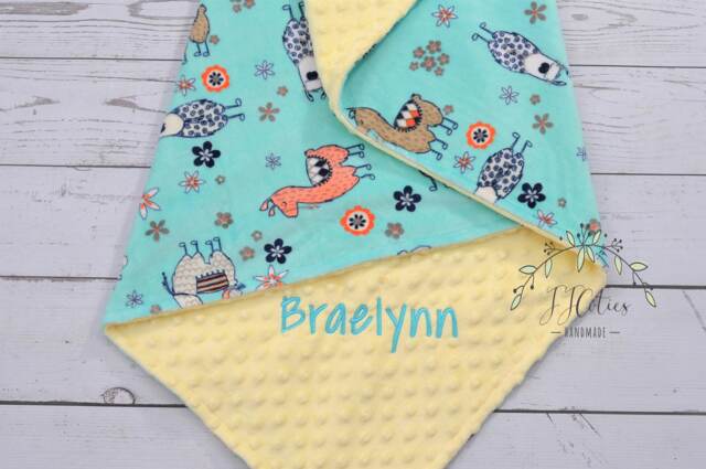 Personalized Minky Llama Baby Blanket-Personalized Baby Minky Blanket-Llama Blanket-Mint Nursery-Llama Blanket - Cactus - image 1