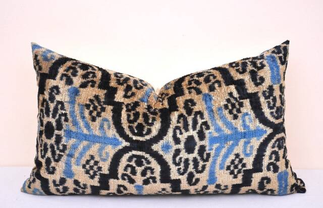 Handloom Silk Velvet Ikat Pillow Cover, Decorative Cushion - image 1