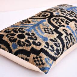 Handloom Silk Velvet Ikat Pillow Cover, Decorative Cushion - thumbnail 2