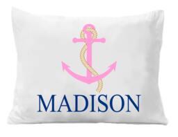 Personalized Girls Beach Pillowcase - Pink Anchor Design - thumbnail 1