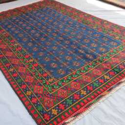 7x10 Handmade Blue Rug, Fine Afghan Bukhara Tribal Veg Dyes Wool Area High Pile Soft Carpet, Oriental Turkmen Living Room Rug - thumbnail 3