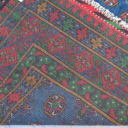 7x10 Handmade Blue Rug, Fine Afghan Bukhara Tribal Veg Dyes Wool Area High Pile Soft Carpet, Oriental Turkmen Living Room Rug - thumbnail 4