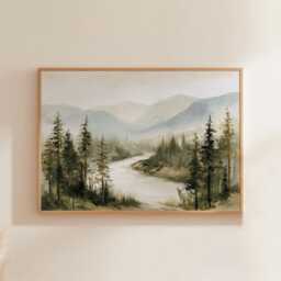 Misty River Poster, Pine Valley Print, Nature Wall Art, Paper - thumbnail 1
