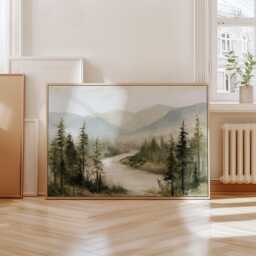 Misty River Poster, Pine Valley Print, Nature Wall Art, Paper - thumbnail 4