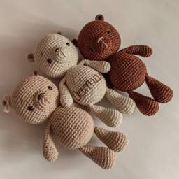 Custom Teddy Bear Crochet Animals For Newborn Baby, Personalized Stuffed Baby Girl & Boy Toys 6 Months, 1 Year Old Toddler Christmas Gifts - thumbnail 1