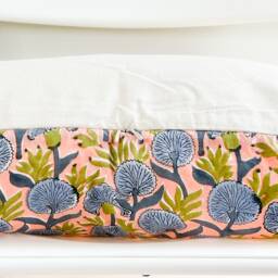 Floral Lumbar Pillow Cover Indian Block Print, Natural Dyed Batik - thumbnail 3