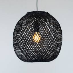 Round Black Bamboo Pendant Light Handmade Wooden Lamp Shade, Sphere Ball Shape Woven Basket - thumbnail 3