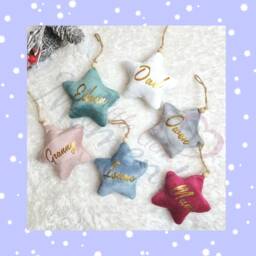 Personalised Velvet Christmas Tree Star Decorations. Decorations With Name. Baubles. Family