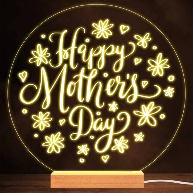 Doodle Flowers Happy Mother's Day Personalised Gift Lamp Night Light - image 1
