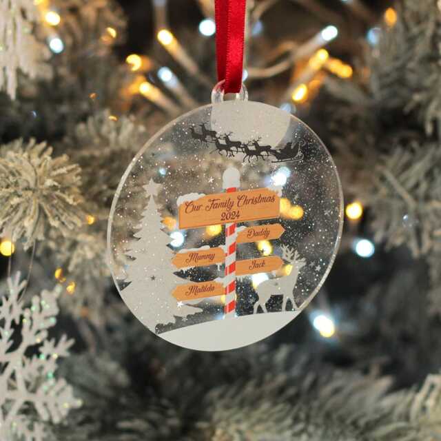 North Pole Glitter Acrylic Family Christmas Tree Decoration Bauble - image 1