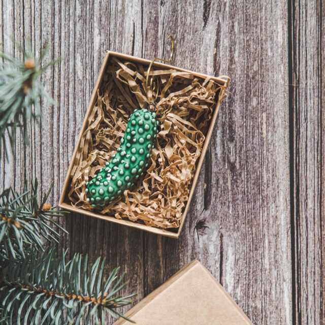 Ceramic Cucumber Christmas Ornament Quirky Handmade Pottery Decoration - image 1