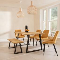 Calia Style Dining Table Wooden Rustic Industrial Wood Trapezium-Frame Legs Cotswold