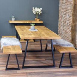 Calia Style Dining Table Wooden Rustic Industrial Wood Trapezium-Frame Legs Cotswold - thumbnail 2