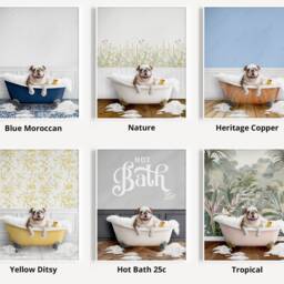 British Bulldog in A Bath Print, Dog Bathing, Funny Bathroom Animal Bathtub, Dog Tub Whimsy - thumbnail 3