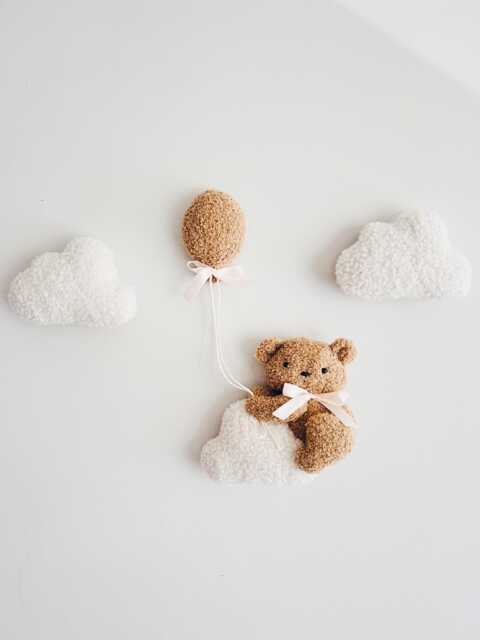 Boucle Cloud Wall Decor Teddy Bear Nursery Mobile - image 1