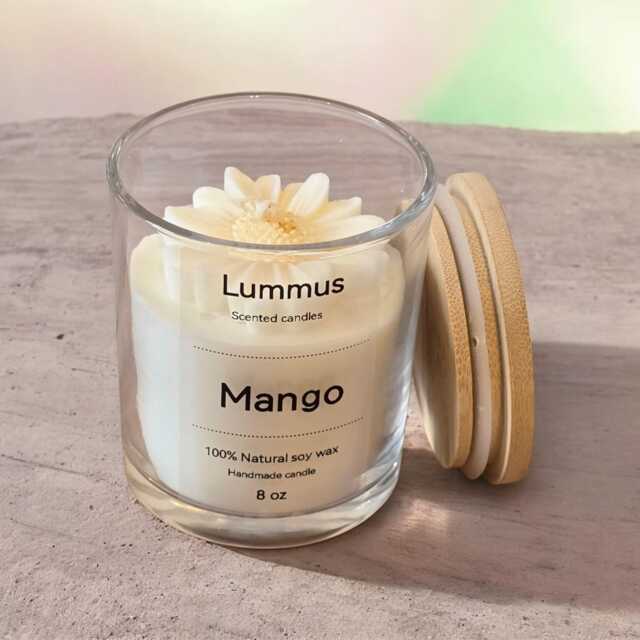 Hand-Poured Soy Candle, Mango Scent, Minimalist Glass Jar, Bamboo Lid - image 1