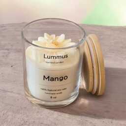 Hand-Poured Soy Candle, Mango Scent, Minimalist Glass Jar, Bamboo Lid - thumbnail 1