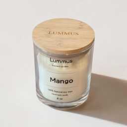 Hand-Poured Soy Candle, Mango Scent, Minimalist Glass Jar, Bamboo Lid - thumbnail 4