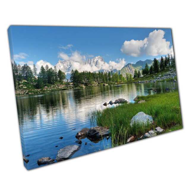 Canvas Wall Art Print - Tranquil Arpy Lake in Aosta Valley Italy Summer Home Office Decor - image 1