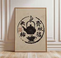 Japanese Tea Pot Art Print, Zen Decor Poster, Asian Inspired Wall Art, Minimalist Kitchen Decor, Black & White Lover Gift - thumbnail 1