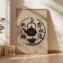 Japanese Tea Pot Art Print, Zen Decor Poster, Asian Inspired Wall Art, Minimalist Kitchen Decor, Black & White Lover Gift - thumbnail 3