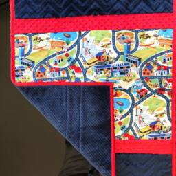 Handmade Modern Baby Minky Blanket Red & Blue City Map - thumbnail 2