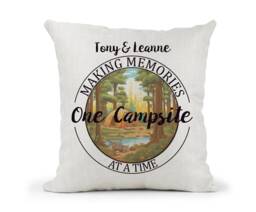 Personalised Motorhome Campervan, Caravan, Tent Cream Cushion, Making Memories One Campsite At A Time, Family Gift - thumbnail 1