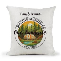 Personalised Motorhome Campervan, Caravan, Tent Cream Cushion, Making Memories One Campsite At A Time, Family Gift - thumbnail 2
