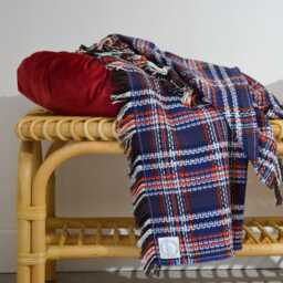 150x150cm Throw - Handmade in France Tartan Checkered Woven Cotton - thumbnail 2