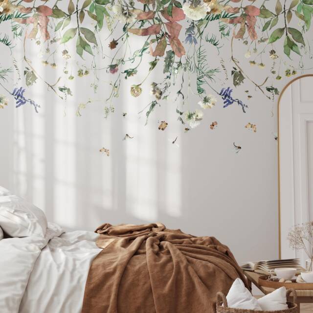 Spicy Autumn Leaves & Flowers Wall Decal Border - Sticker For Nursery Or Girls Bedroom Decoration By Dizzy Duck - image 1