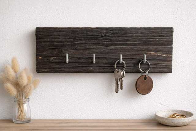 Handmade Reclaimed Wood Key Holder, Rustic Farmhouse Entryway Organizer - image 1