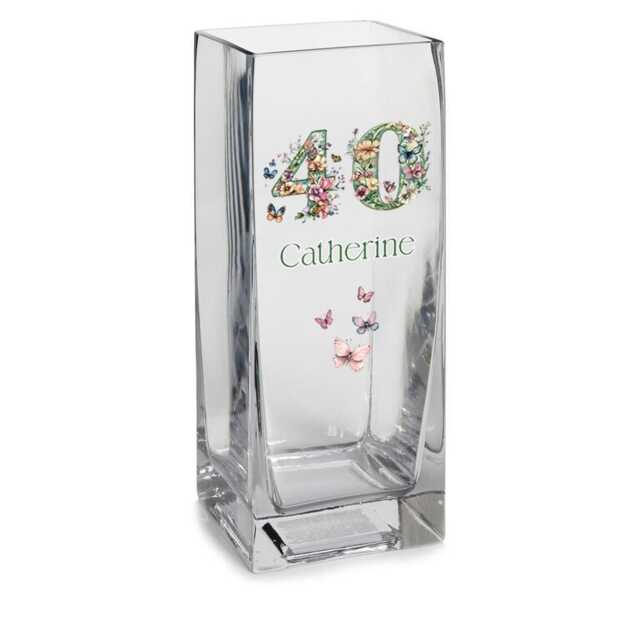 Personalised 40Th Birthday Flower Vase Gift Present With Floral Numbers - image 1