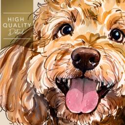 Custom Dog Portrait, Pen Painting Sketch Drawing, Personalised Pet Art From Photo, Watercolour Drawing Style, Illustration Memorial Gift - thumbnail 2