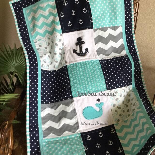Made To Order/Mini Crib Quilt/Nautical/Coastal/Lovey/Small Baby Quilt/stroller Blanket/Baby Travel Quilt - image 1