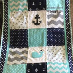 Made To Order/Mini Crib Quilt/Nautical/Coastal/Lovey/Small Baby Quilt/stroller Blanket/Baby Travel Quilt - thumbnail 2