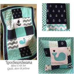 Made To Order/Mini Crib Quilt/Nautical/Coastal/Lovey/Small Baby Quilt/stroller Blanket/Baby Travel Quilt - thumbnail 4