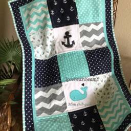 Made To Order/Mini Crib Quilt/Nautical/Coastal/Lovey/Small Baby Quilt/stroller Blanket/Baby Travel Quilt - thumbnail 1