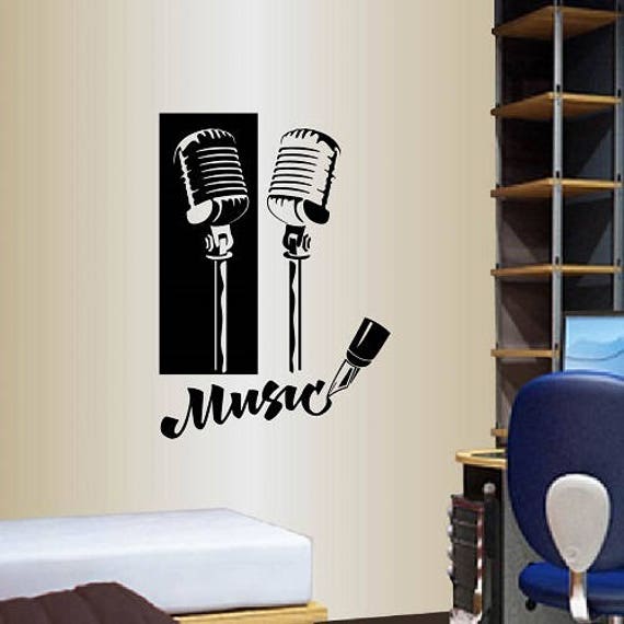 In-Style Decals Wall Vinyl Decal Art Sticker Music Microphone Bedroom Recording Studio Karaoke Singer Removable Mural Unique Design 1470 - image 1