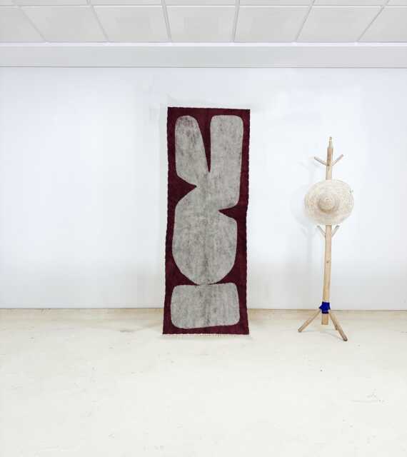 Hand Tufted Abstract Wall Hanging Rug - Burgundy & Gray Modern Wool Art Minimalist Textile Home Decor - image 1