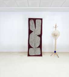 Hand Tufted Abstract Wall Hanging Rug - Burgundy & Gray Modern Wool Art Minimalist Textile Home Decor - thumbnail 1