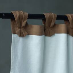 Mocha White Linen Curtain, Ruffle Valance, Rustic Farmhouse Style - thumbnail 2