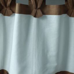 Mocha White Linen Curtain, Ruffle Valance, Rustic Farmhouse Style - thumbnail 3