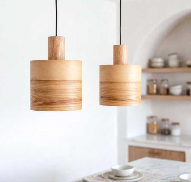 Set Of 2 Olive Wood Kitchen Island Light, Mid Century Modern Chandelier, Illuminate Your Space With Rustic Charm Ceiling Light - image 1